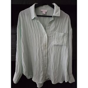 House Of Harlow 1960 Crinkle Button Down Shirt Pale Pastel Green Size M